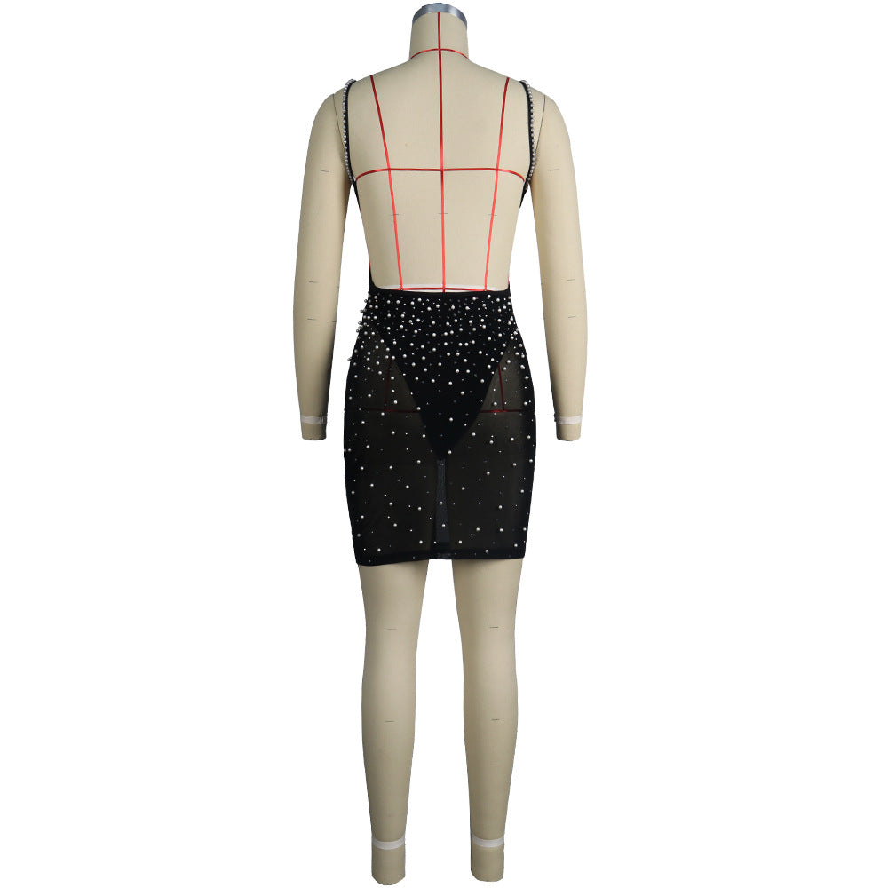 Women Sexy Deep V-neck See-Through Sleeveless Bodycon Dress 5