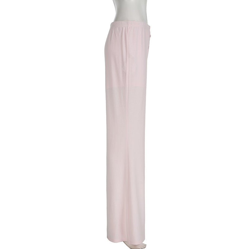 Women solid elastic waist hole material knitting Pant 10