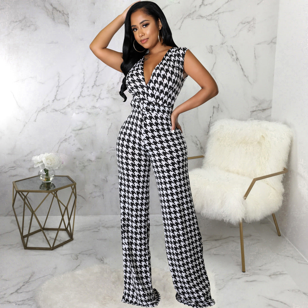 Sexy Fashion Digital Print V-Neck Women's Jumpsuit 4