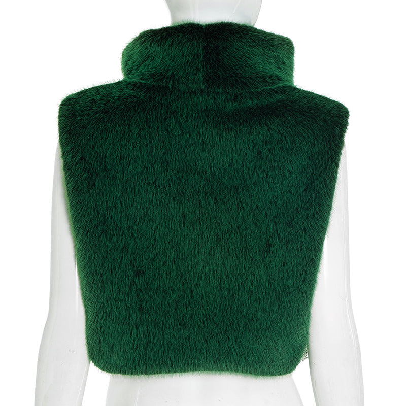 Women Fall/Winter Solid Furry Sleeveless Top 8