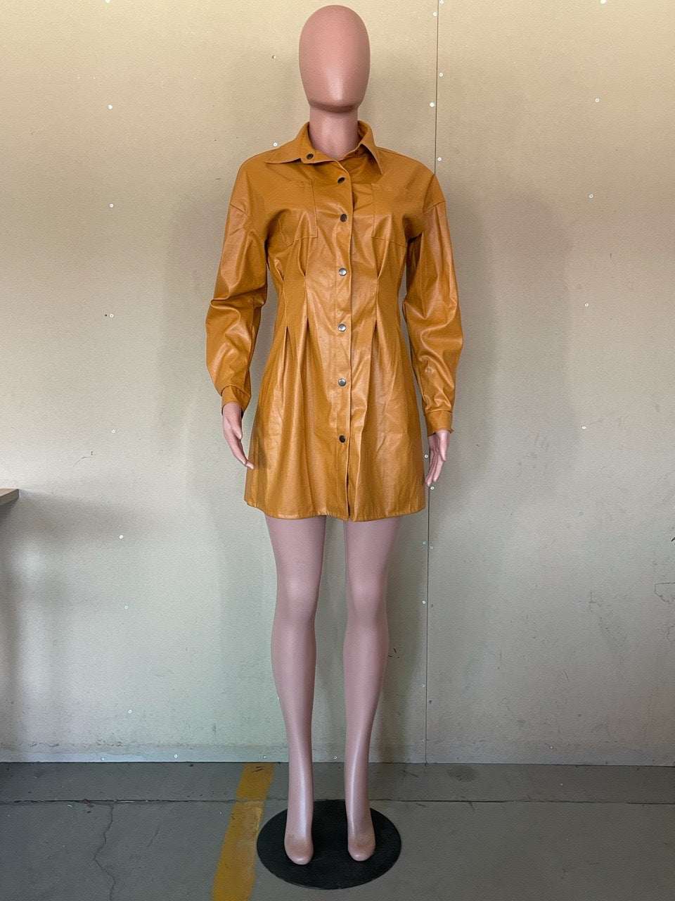 single-breasted buttons Casual Pu dress 22