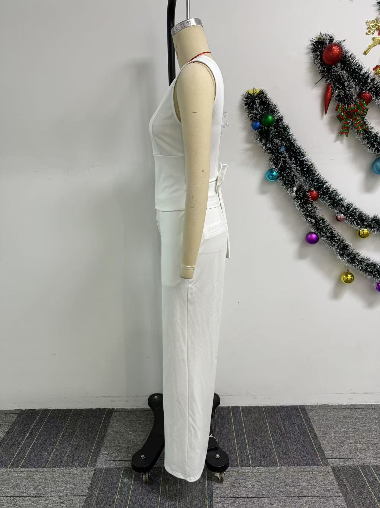 V-Neck Bow Detail Vest Trousers Two-Piece Set 9