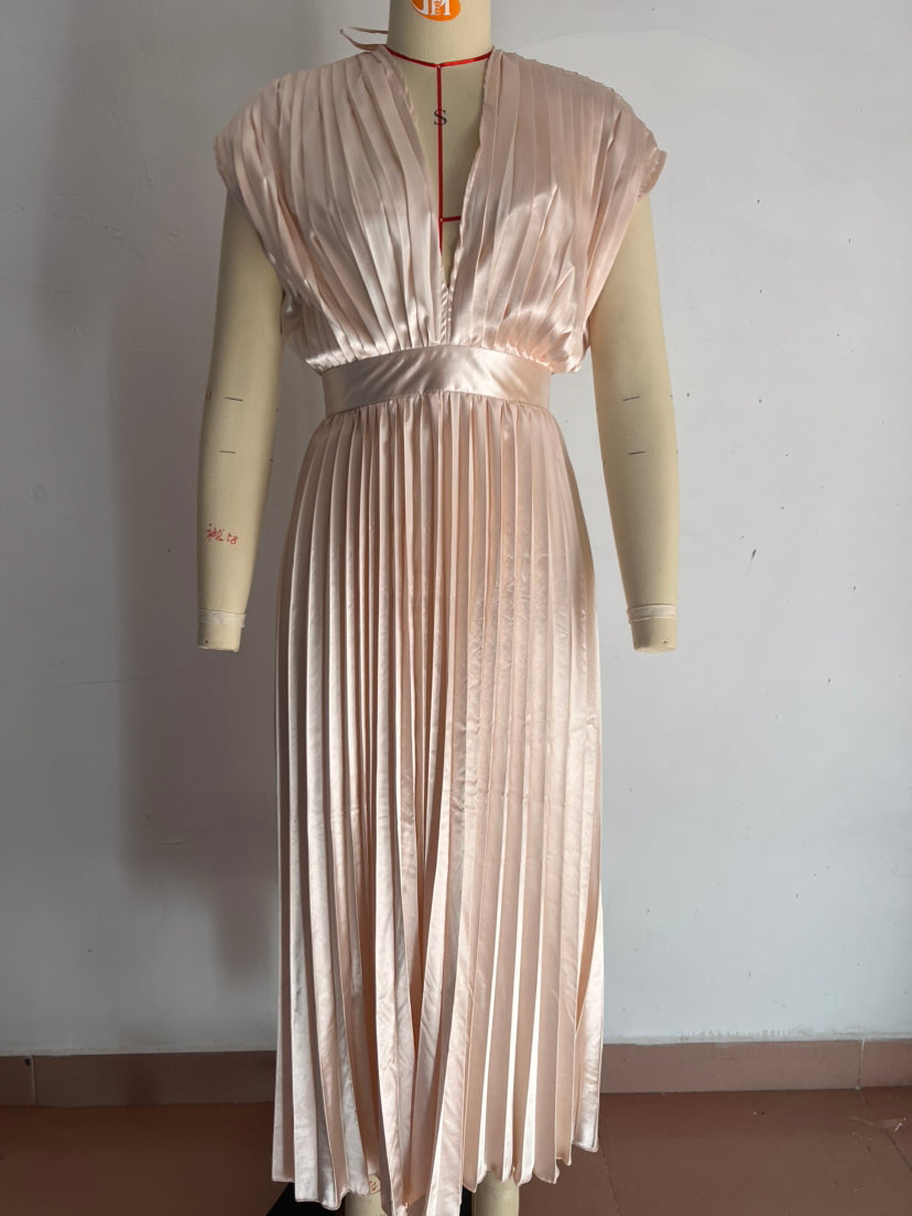 Spring Summer Sexy Pleated Dress Casual Loose Zipper Sleeveless Dress 18