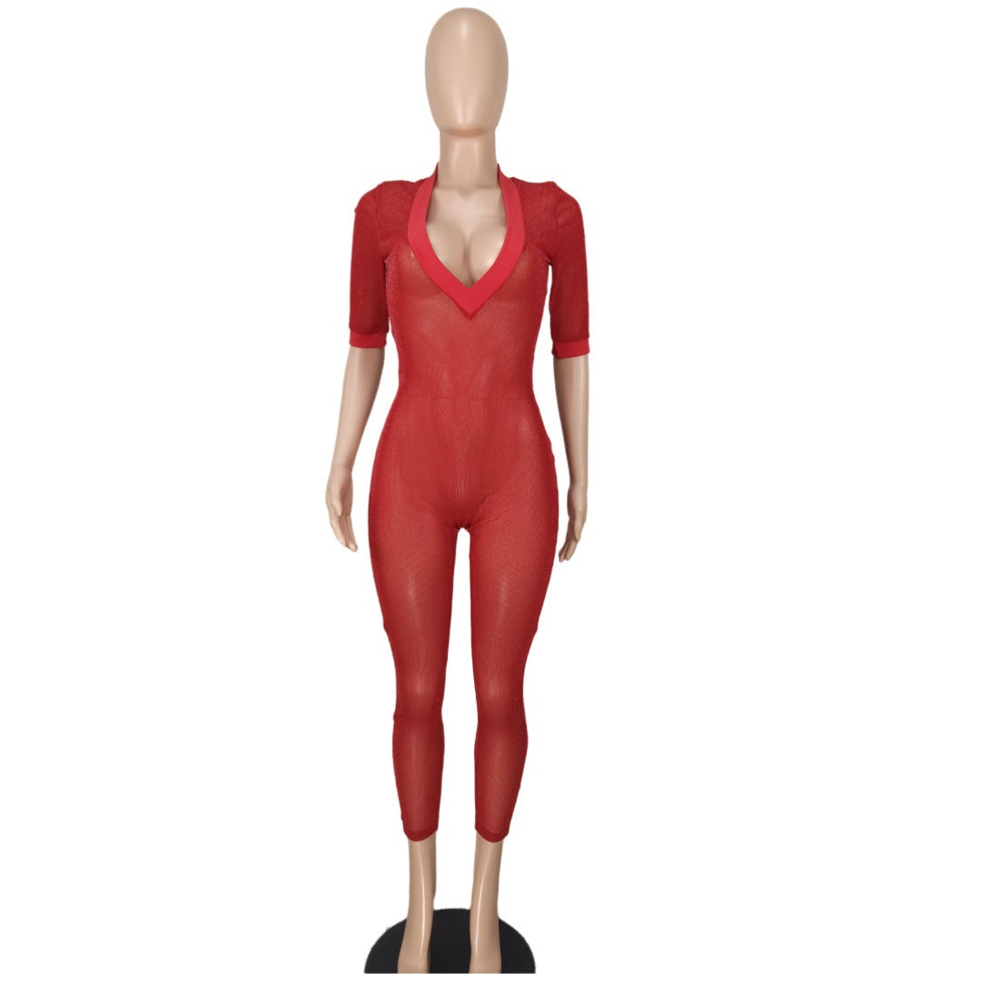 Women's Fashion Sexy Transparent V-Neck Jumpsuit 7