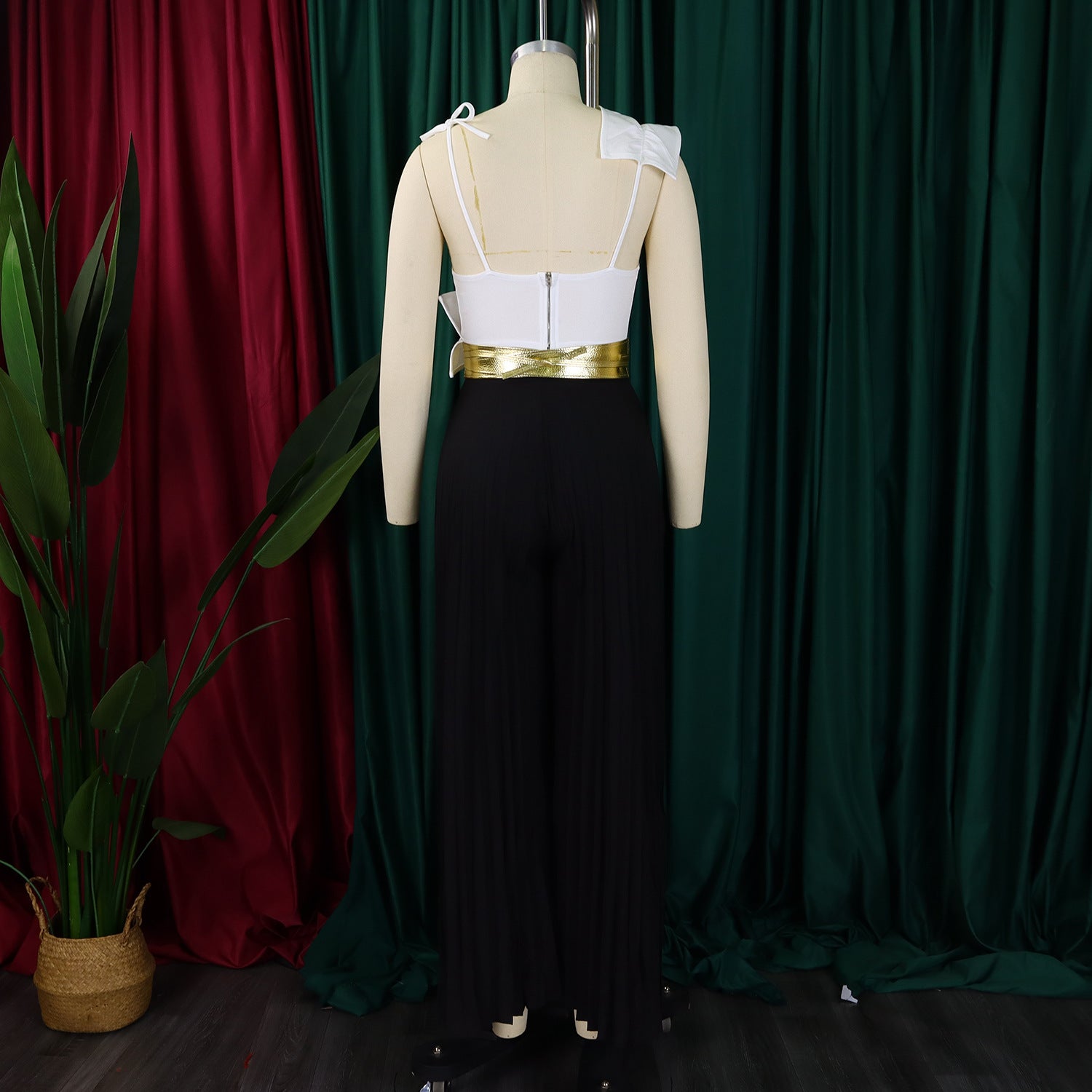 Women's Sexy Ruffle Sleeveless Top Wide Leg Pants Fashion Suit 17