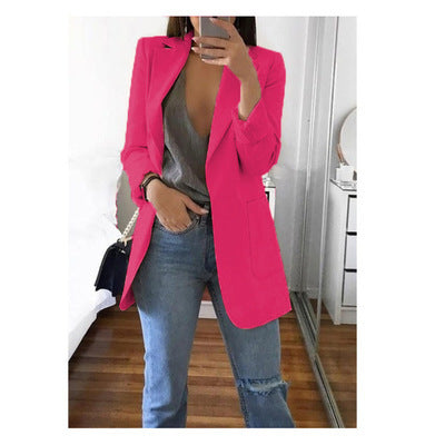 Spring Fall Women's Long Sleeve Plain Pocket Cardigan Blazer Jacket 13