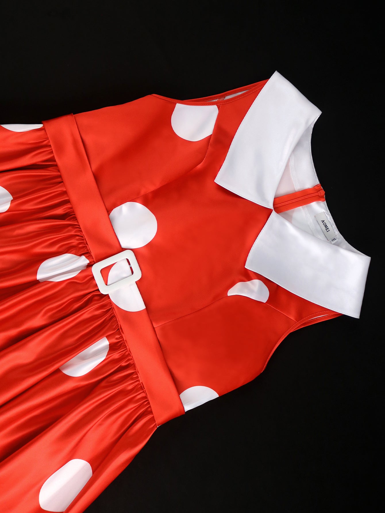 Plus Size Wedding Satin Turned-Down Collar Sleeveless Polka Dot Party A-Line Dress 12