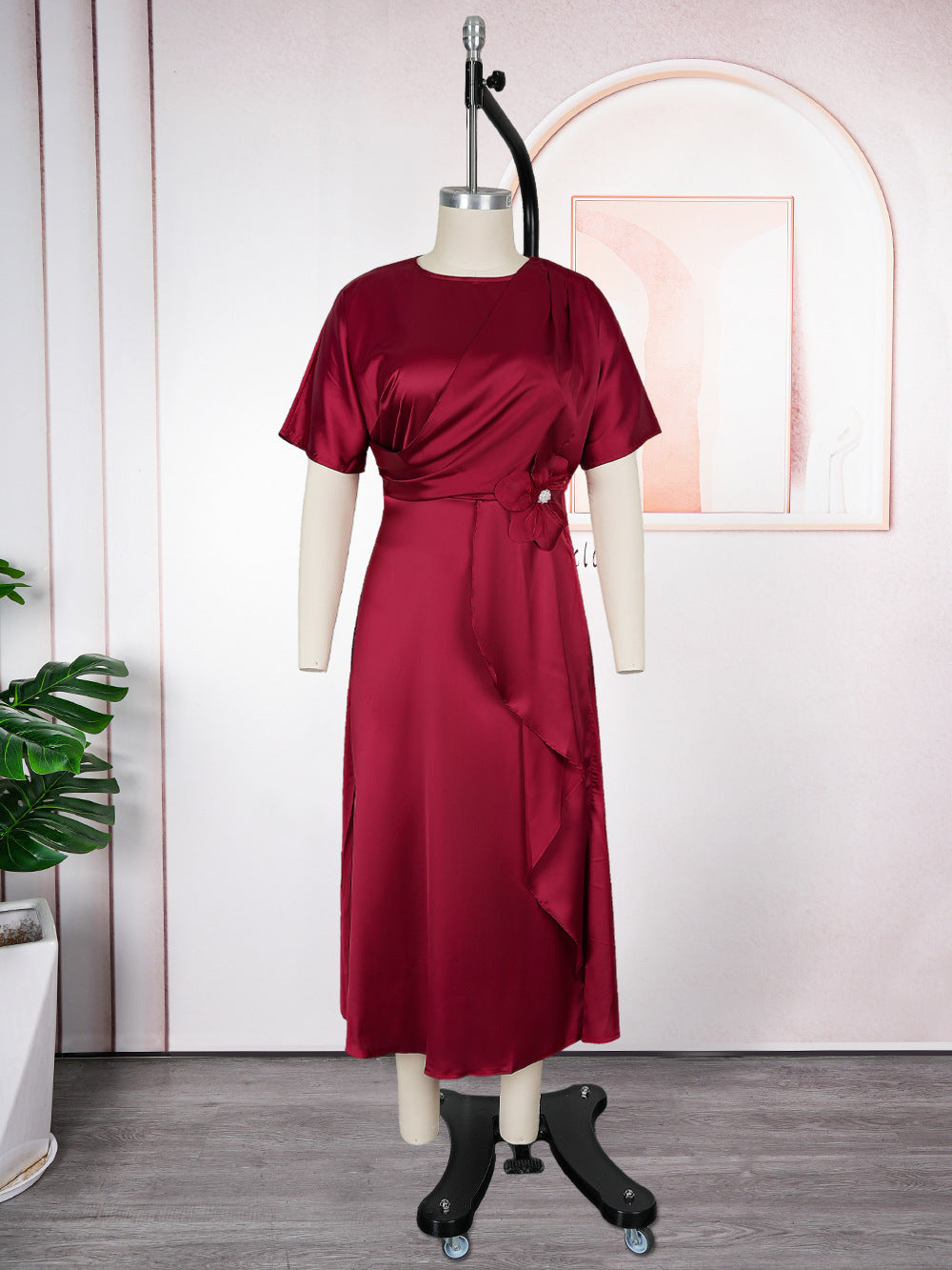 Plus Size African Elegant Solid Dress 9