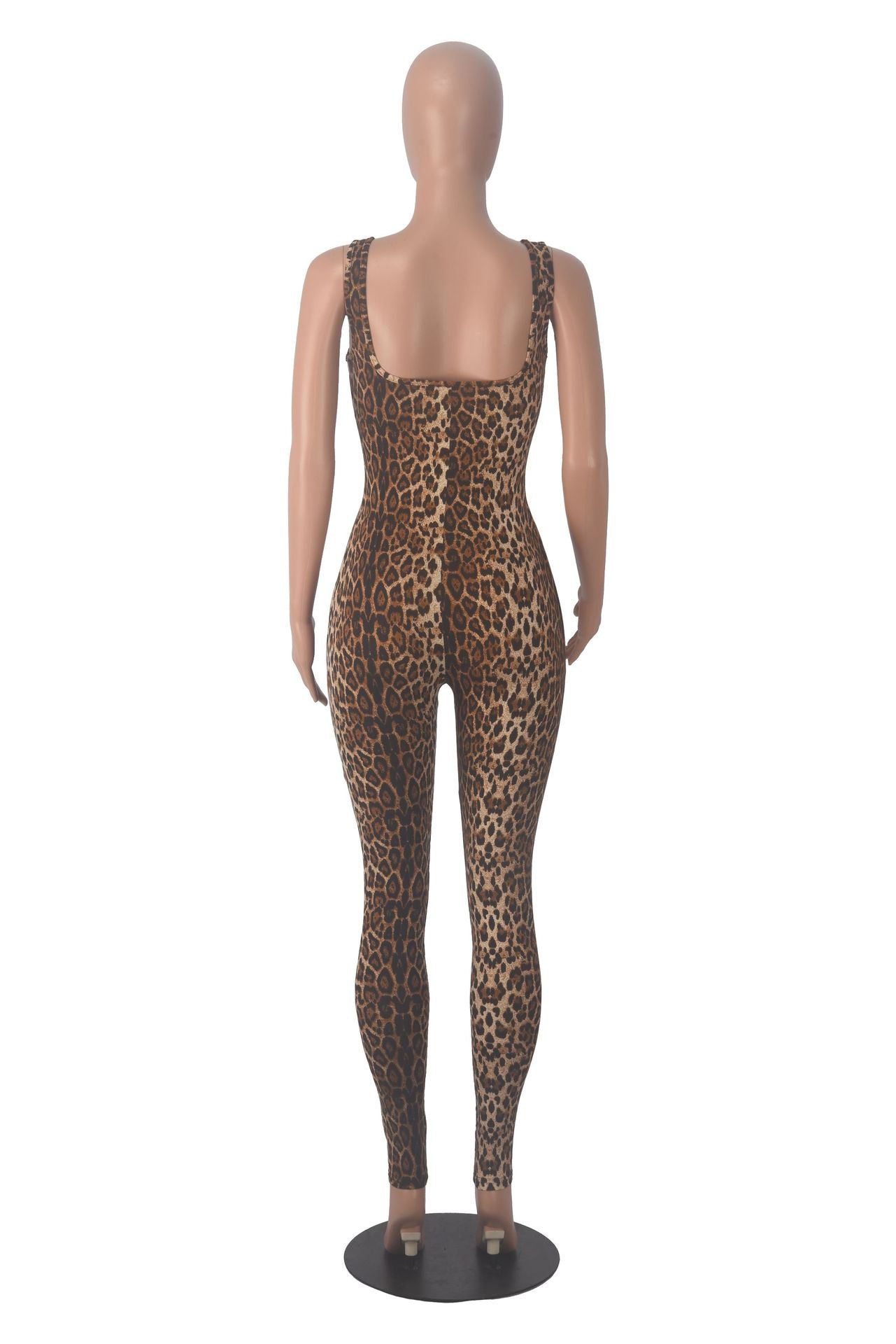 Women's Printed Sleeveless Ribbed Square Neck Low Back Slim Fit Jumpsuit 19