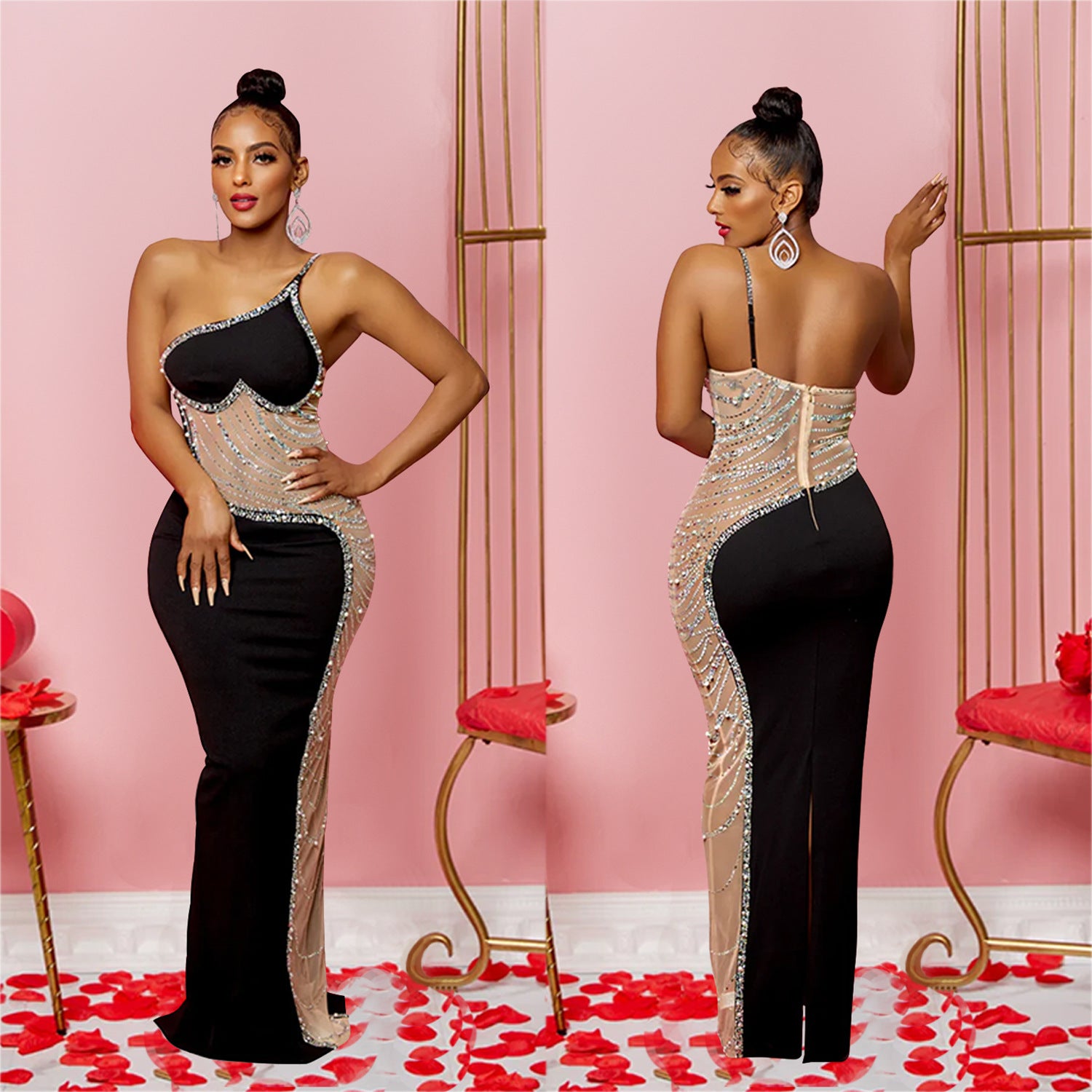 Fashion Women's Solid Color Beaded Sleeveless Strap Long Dress