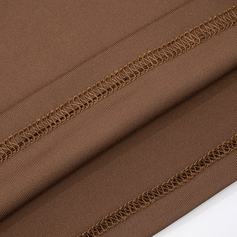 Women's Semi-High Round Neck Front Cut-Out Short Sleeve Crop Top Tight Fitting Cropped Pants Set 20