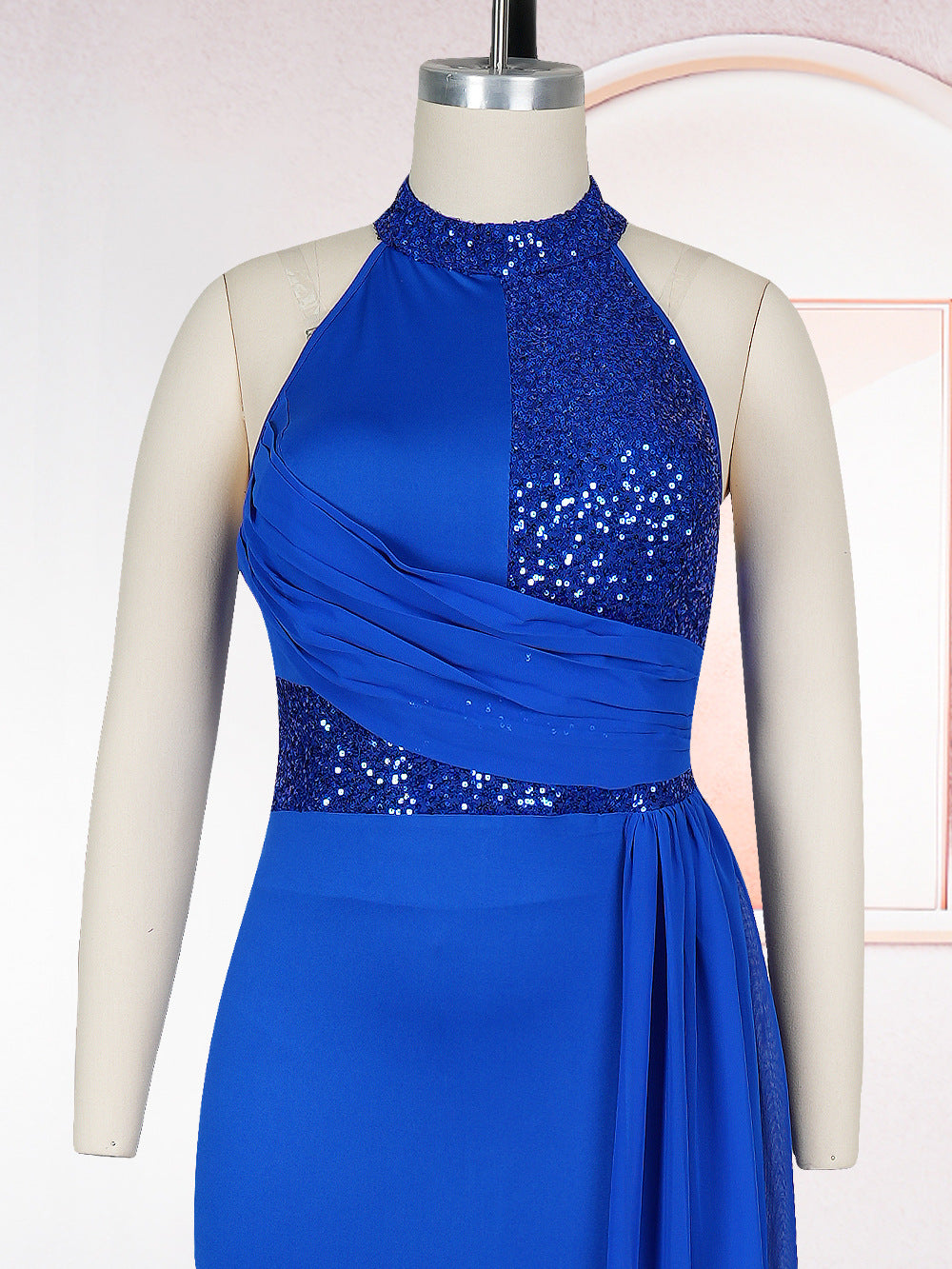 Plus Size Women's Long Dress African Fashion Elegant Sexy Halter Neck Slim Waist Evening Gown 15