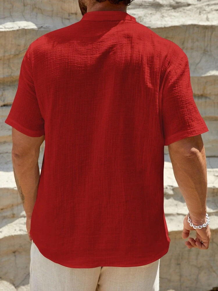 Men's Solid Stand Collar Short-Sleeve Fashion Shirt 19