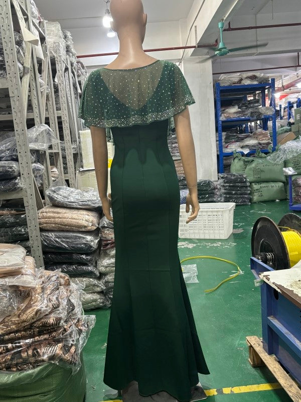 Bride Cape Solid Sleeveless V-Neck Long Mermaid Wedding Evening Dress Two Piece Set 15