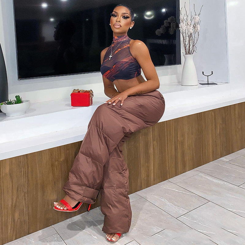 Women Vintage Lace Up Elastic Pocket Pant 10