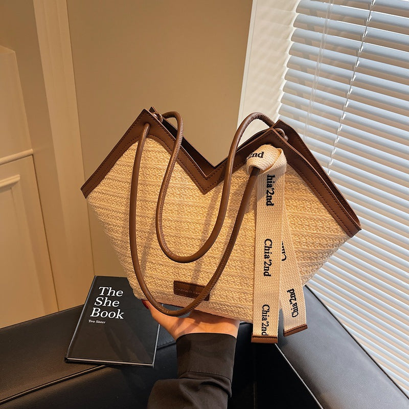 Women woven straw bag handbag single shoulder bag Beach shoulder bag Career tote bag 4