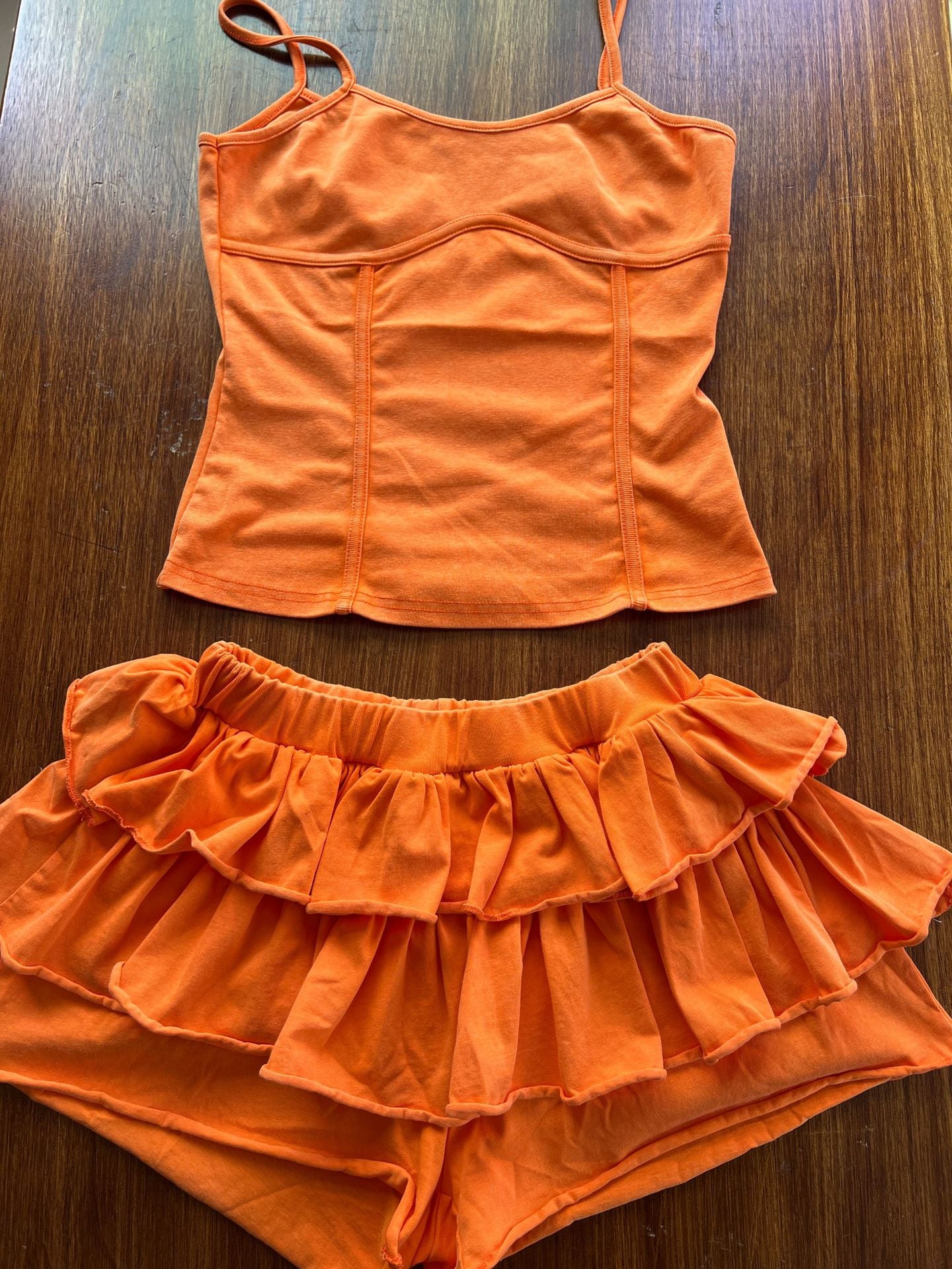 Women's Solid Strap Tank Top and Ruffled Shorts Set 12