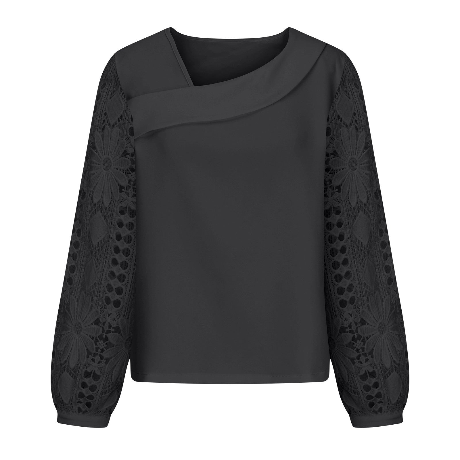 Women's Spring And Autumn Fashionable Elegant Lace Patchwork Knitting Shirt Top 13