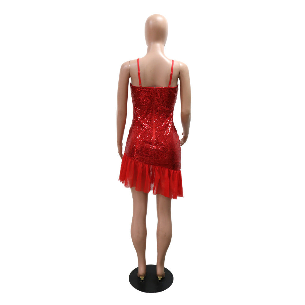 Sequin Mesh Patchwork Strap Party Dress 9