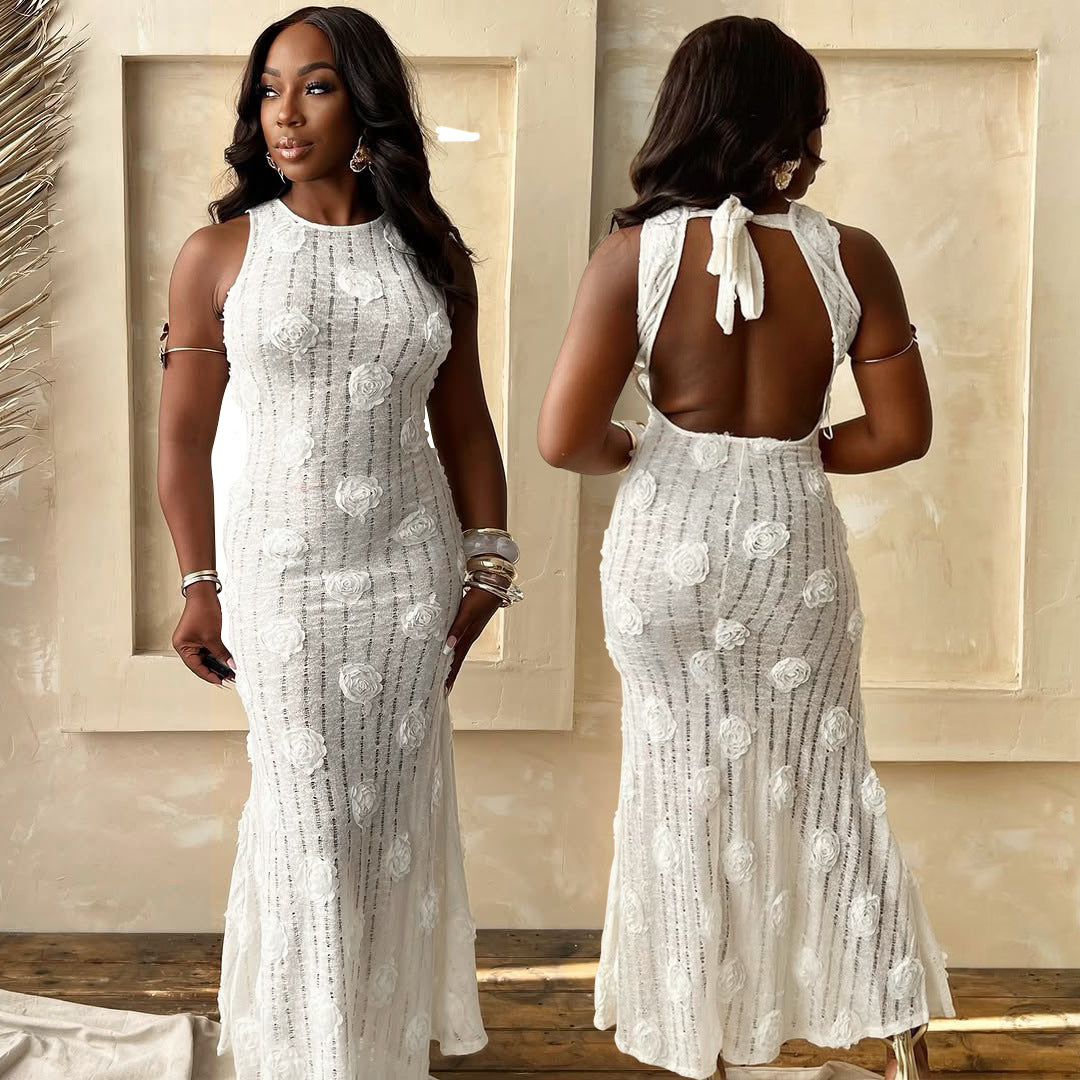 Women Sexy Sleeveless Strapless Solid Maxi Dress 3