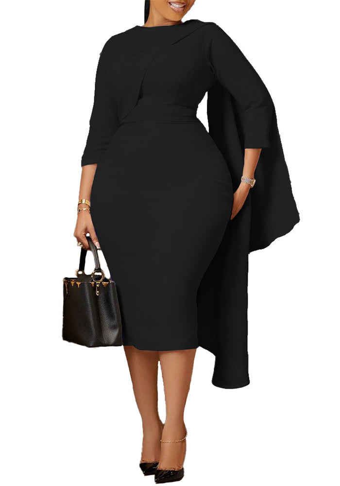 Plus Size Women Solid Patchwork Bodycon Dress