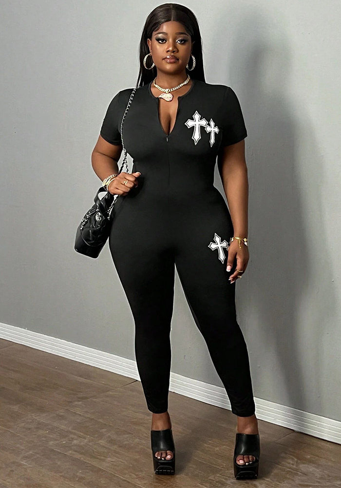 Summer fashion printed short sleeve women's jumpsuit