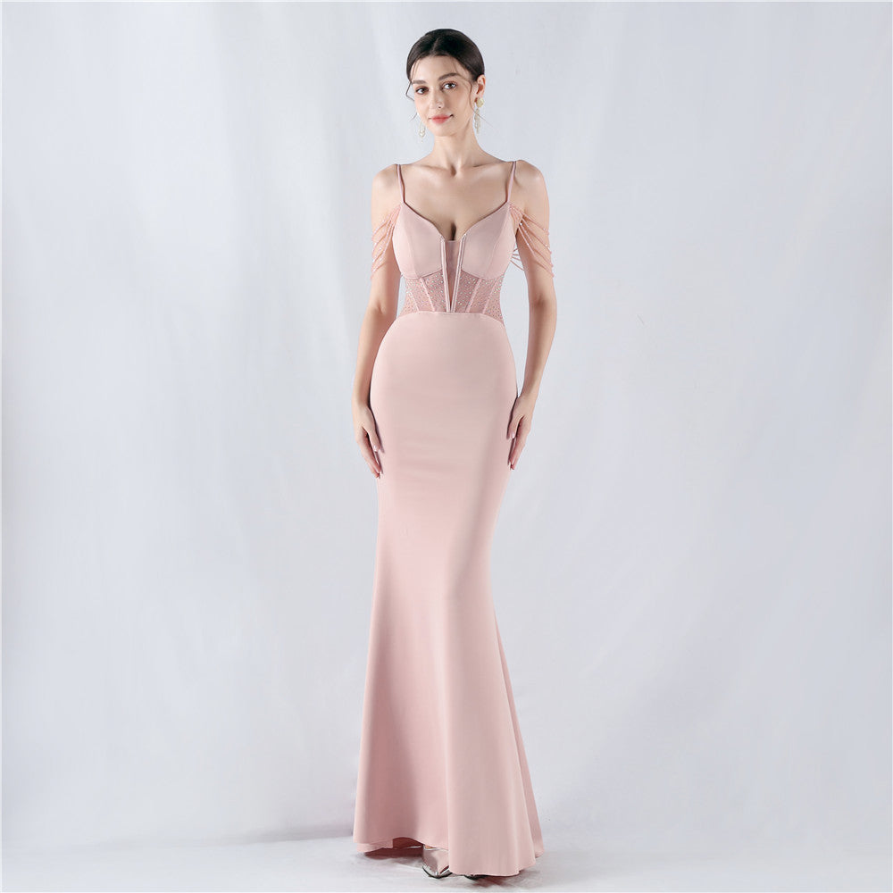 Sexy Fishbone Beaded Slim Waist Formal Party Evening Dress 11