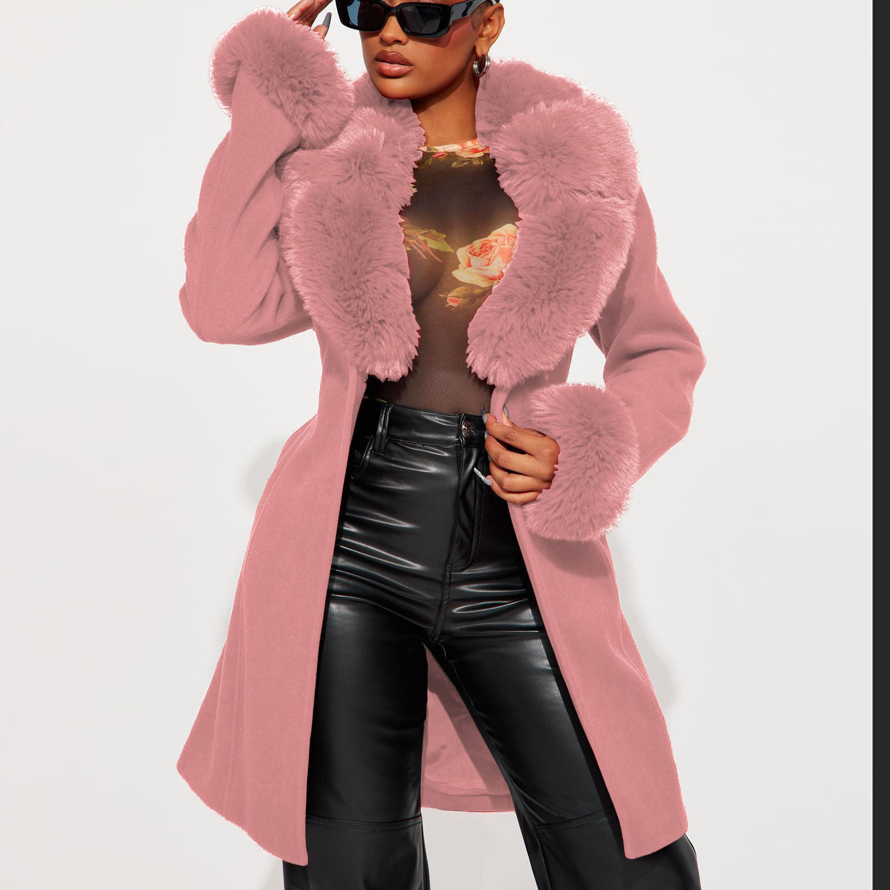 Fur Collar Slim Waist Faux Fur Coat 3
