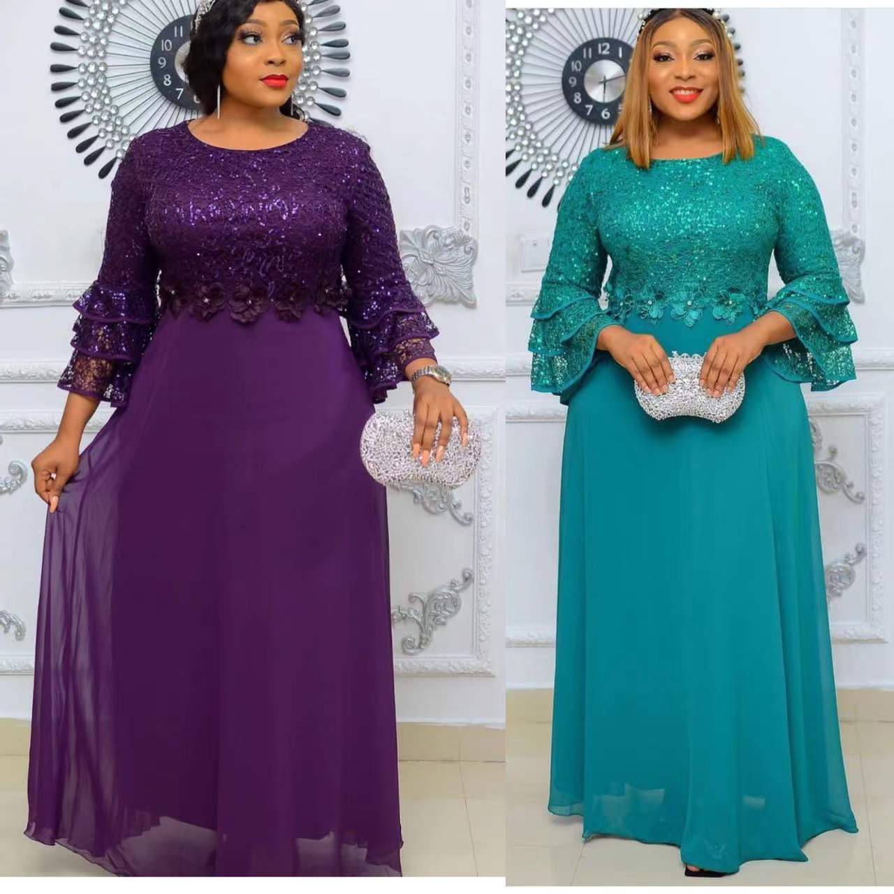 African women's clothing Plus Size lace chiffon dress 9