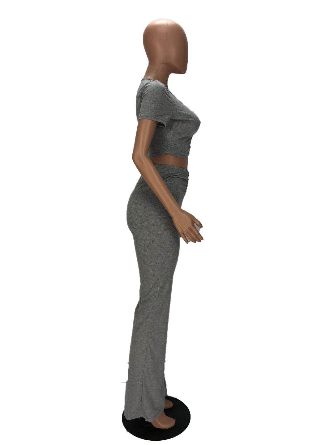 WomenPleat Short Sleeve Crop Top and Bell Bottom Pant Two-Piece Set 11