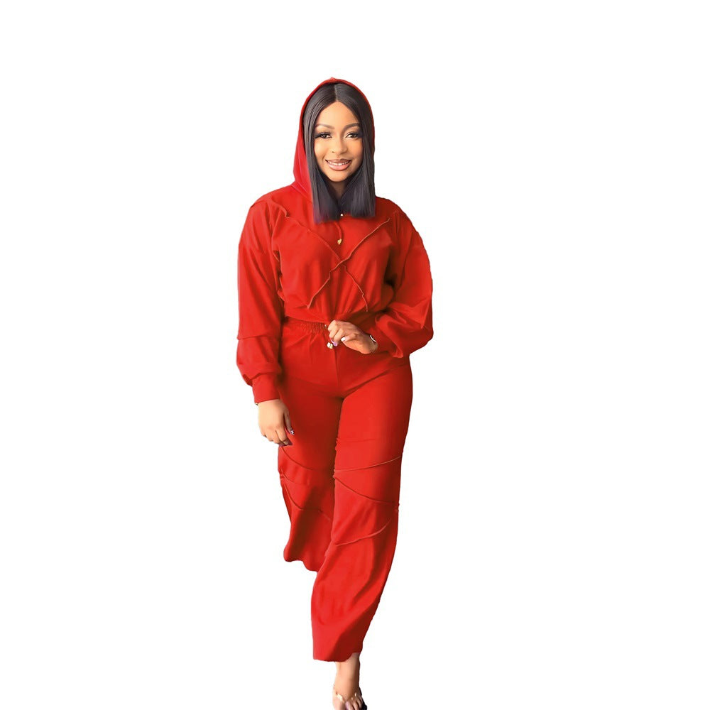 Fashion Sports Hooded Fall Winter Straight Casual Trousers Two Piece 8