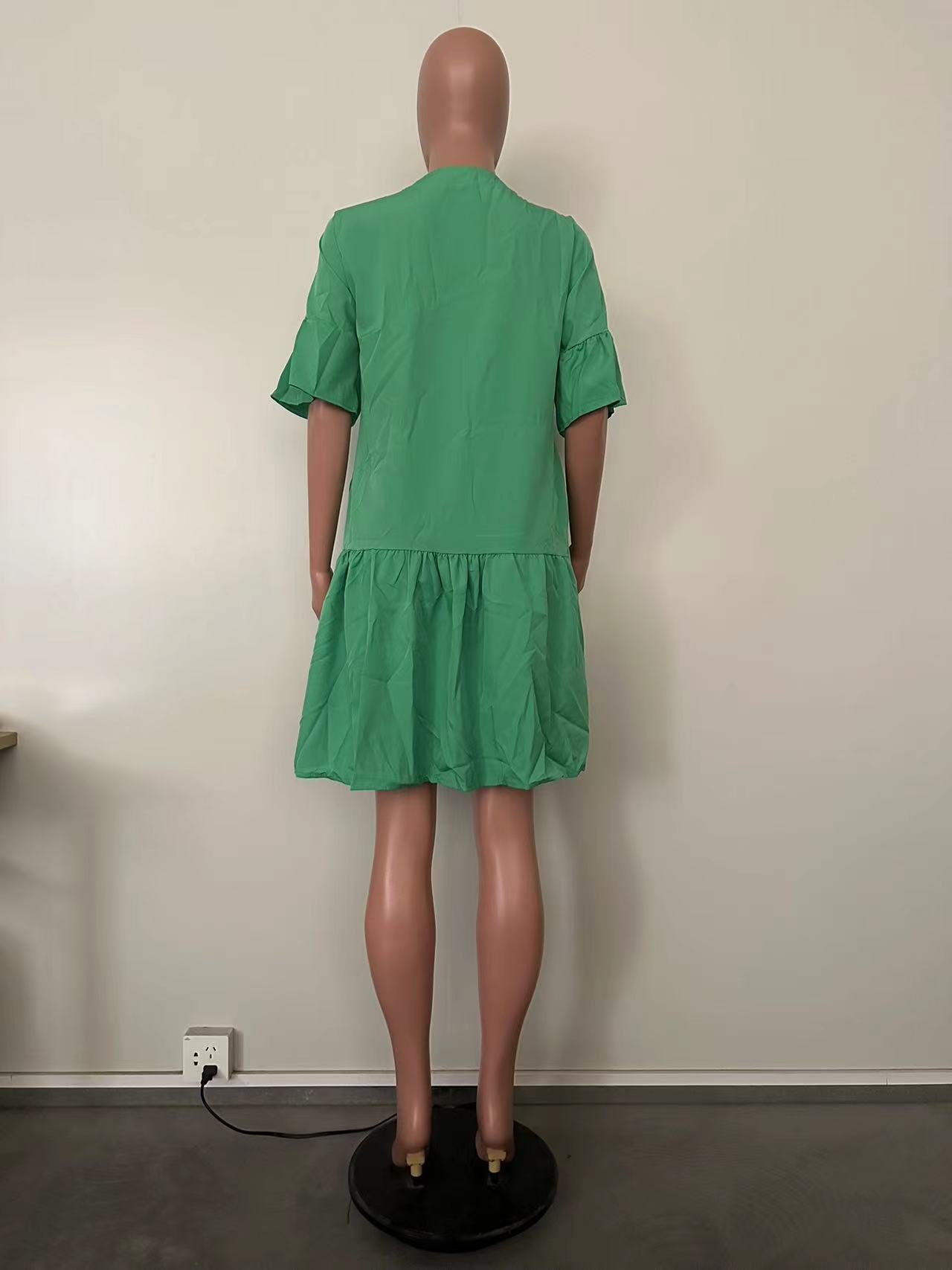 Spring Summer Bell Bottom Wide Sleeves Solid Color Women's Dress 31