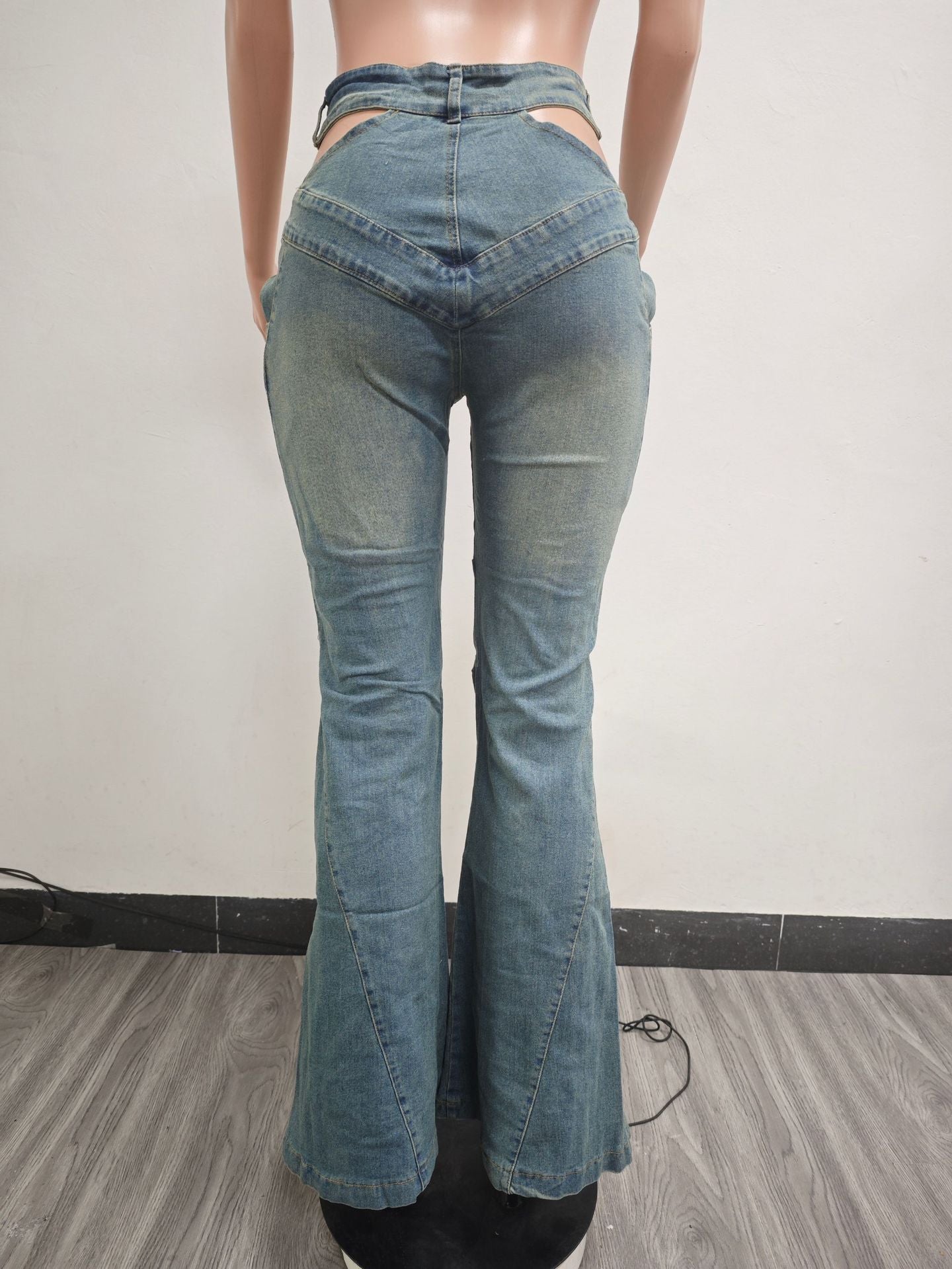 Women's fashion sexy zipper micro Bell Bottom Denim pants 4