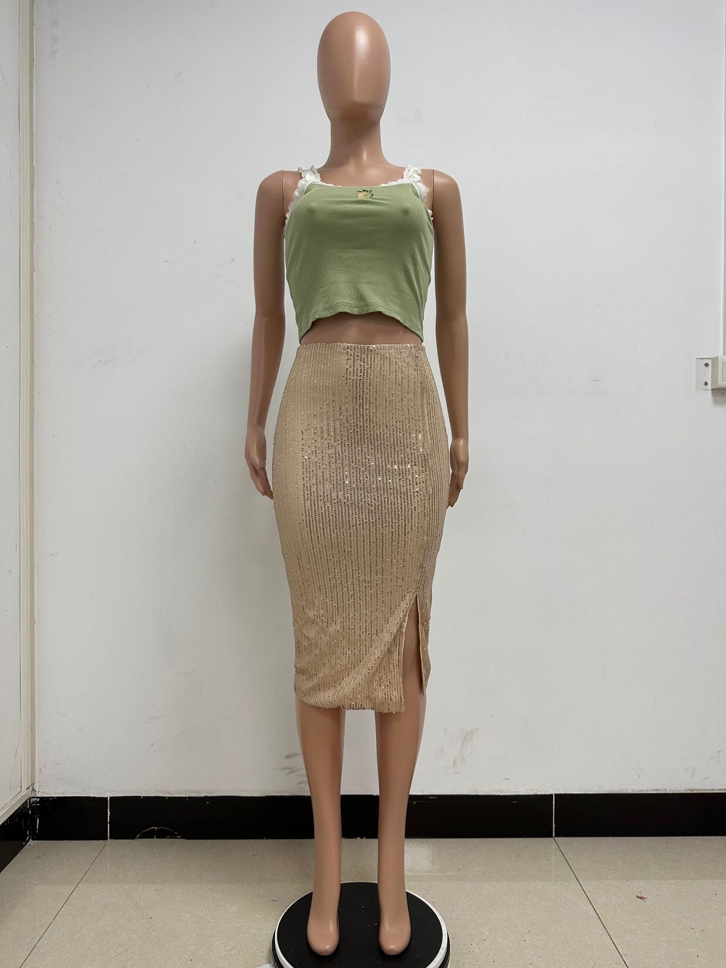 Women Slit Bodycon Sequined Skirt 67