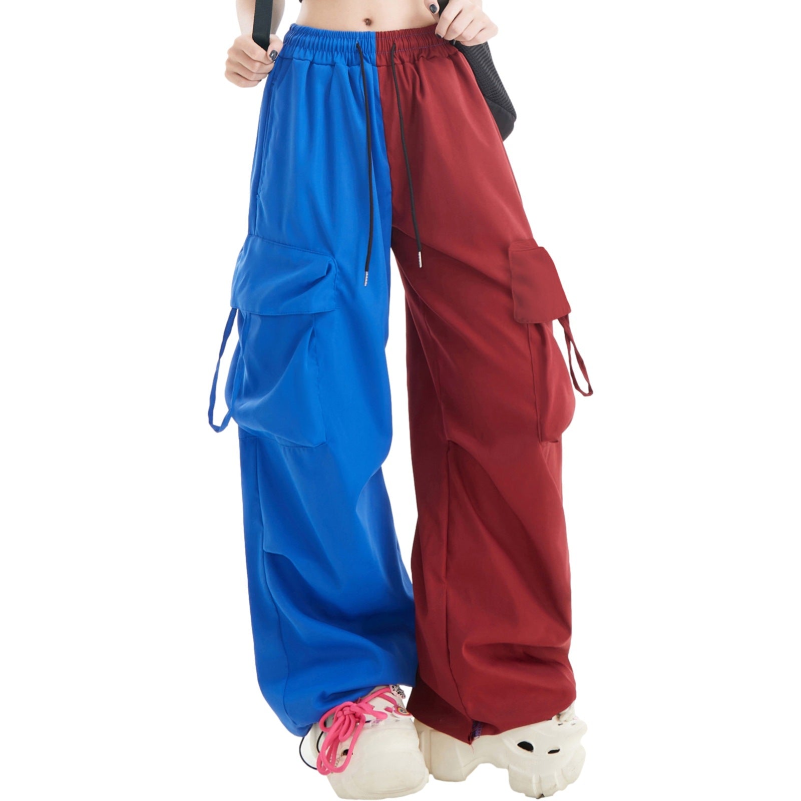 American Contrast Color Loose Wide Leg Cargo Pants Hip Hop Color Matching Fashion Casual Sports Trousers for Women