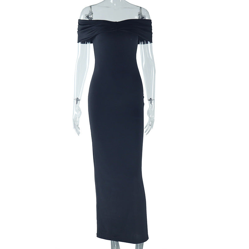 Women Fall Solid Sexy Off Shoulder Backless Off Shoulder Strapless Dress 8