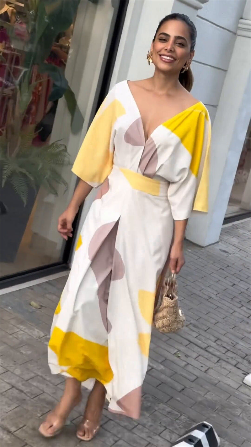 Women Style Print Elegant V-Neck Maxi Dress 3