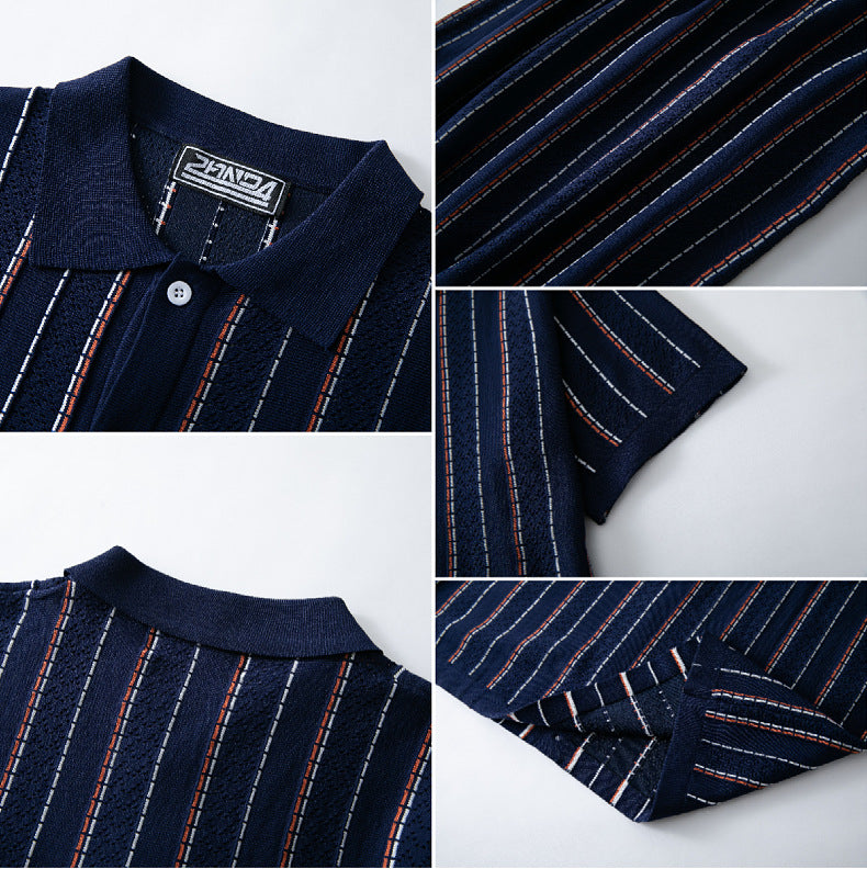 Men's Summer Short-sleeved Striped Knitting Shirt Polo T-shirt 14