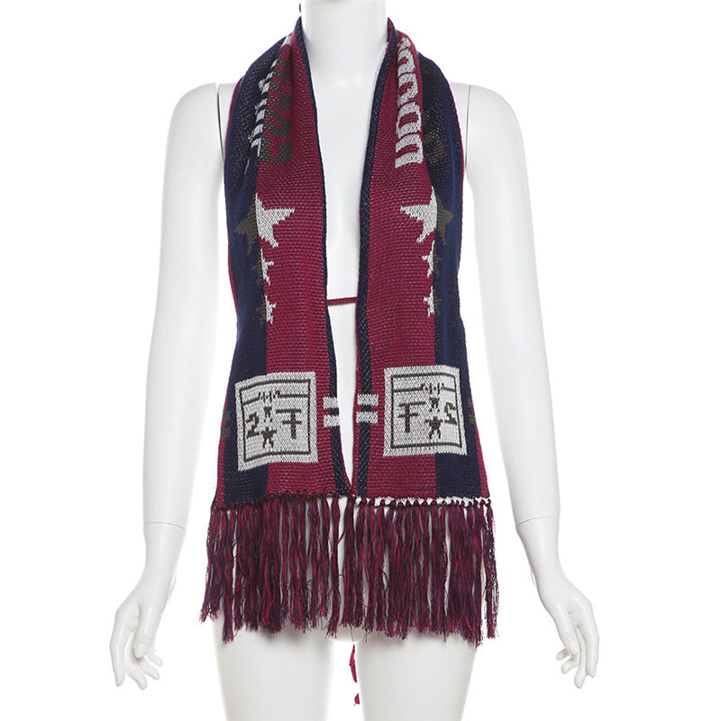 Summer Women Sexy Backless Strappy Tassel Printed Scarf Top 7