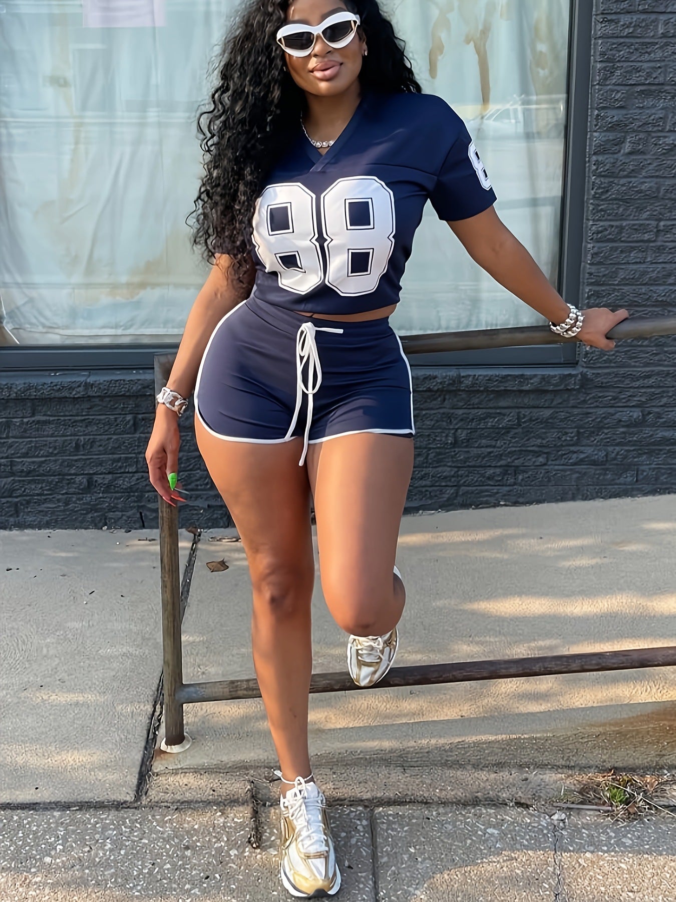 Women casual digital print short-sleeved top and shorts two-piece set 6