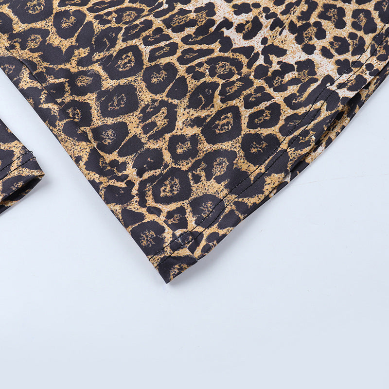 Women Fall V-Neck Leopard Print Crossover Lace-Up Dress 13