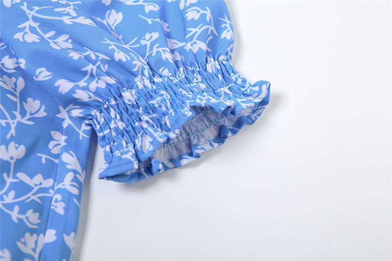 Women sexy square neck floral slit dress 14