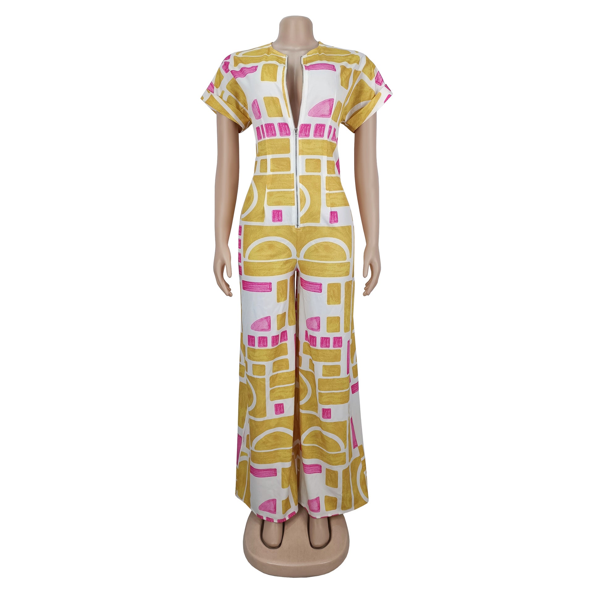 Women Summer Casual Printed Short-Sleeved Jumpsuit 6