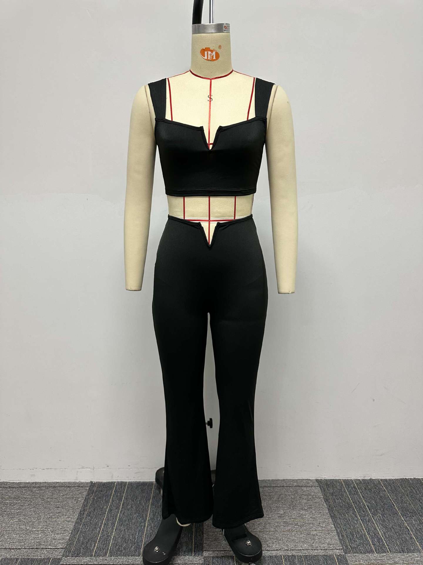 Sexy Solid Color Straps V Crop High Waist Elastic Solid Color Micro Two Piece Pants Set 18