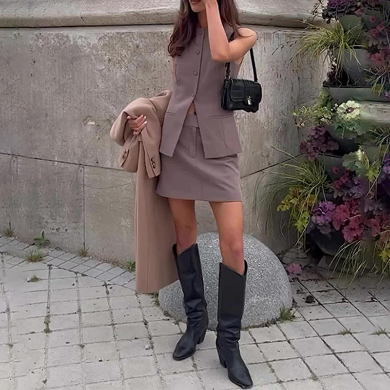 Summer Women slash shoulder sleeveless top and skirt two-piece set 3