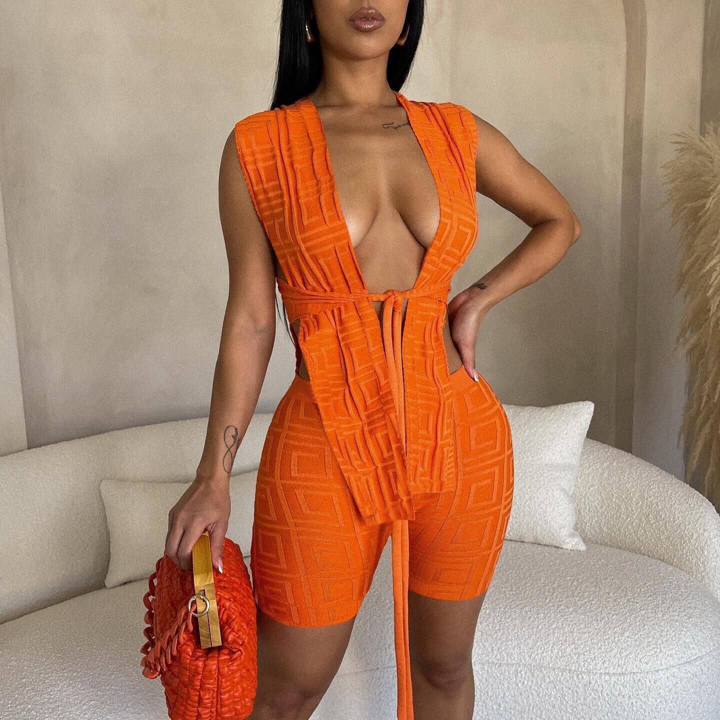 Women's Fashion Jacquard Sexy Tank + Shorts Two-Piece Set 5