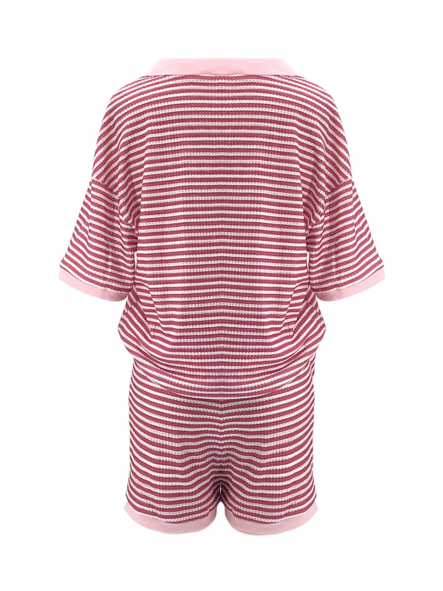 Women's Half-Sleeve V-Neck Striped Knit Top + High-Waist Shorts Casual Set 9