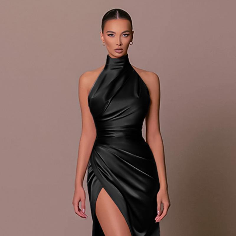Chic Halter Neck Sleeveless Long Dress Slim Waist Mermaid Slit Evening Dress（Processing time need 3-6 days） 11