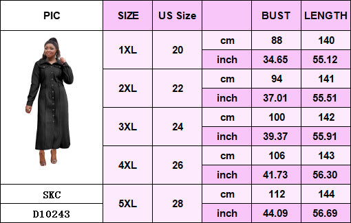 Plus-Size Women Turndown Collar Long-Sleeved Casual Denim Dress 11