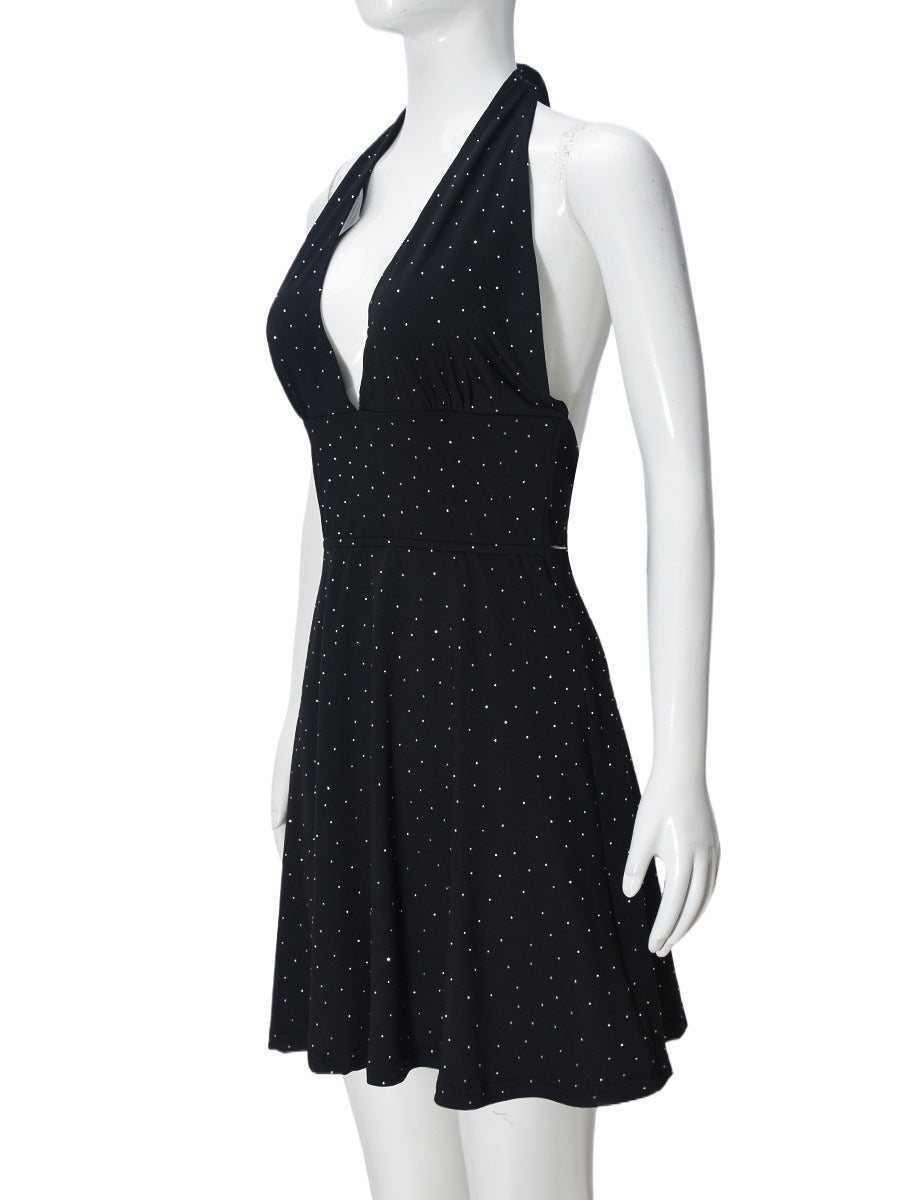 Spring and Summer Lace-Up Hollow V-Neck Puffy Short Dress for Women 7